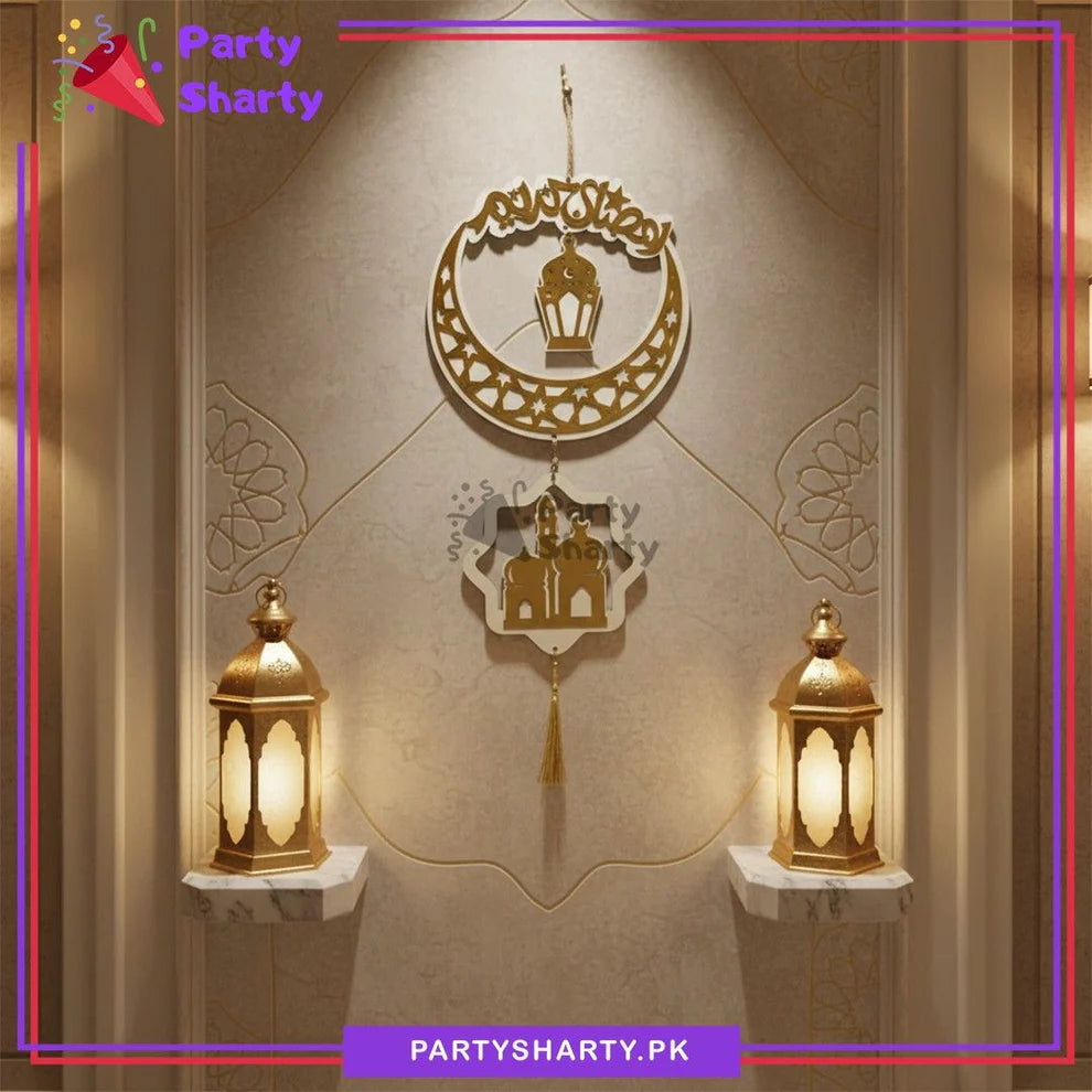 20inches White Cardboard with Golden Acrylic Ramadan Kareem Hanging For Ramadan Decoration