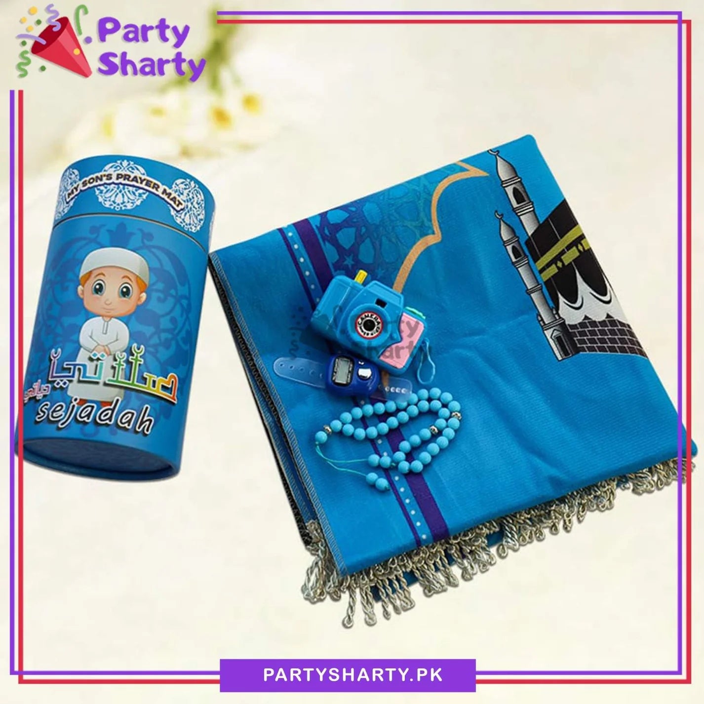 4pcs/Set Premium Kids Prayer Mat Gift Set with Matching Storage Tube & Digital Tasbih For Giveaways