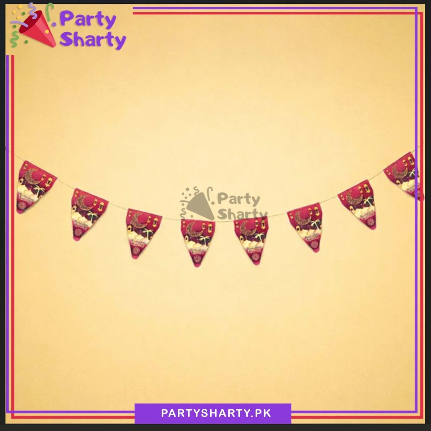 Dark Pink Happy Ramadan Kareem Flag Bunting Banner For Ramadan Theme Decoration