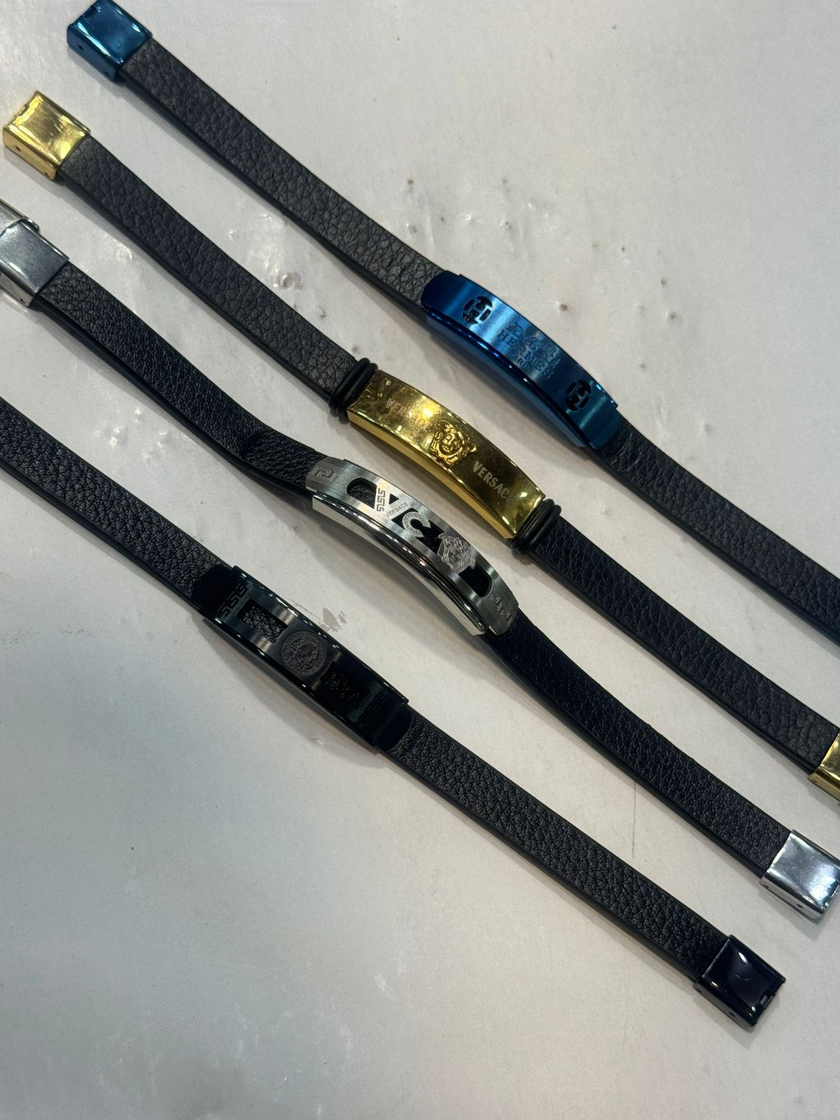 Leather stripped bracelet