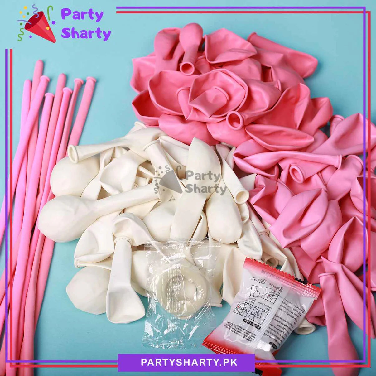 100pcs Pink Bow Long Balloons with Baby Pink, Pink & White Balloons Garland Theme Set For Bow Themed Party Decoration & Celebration