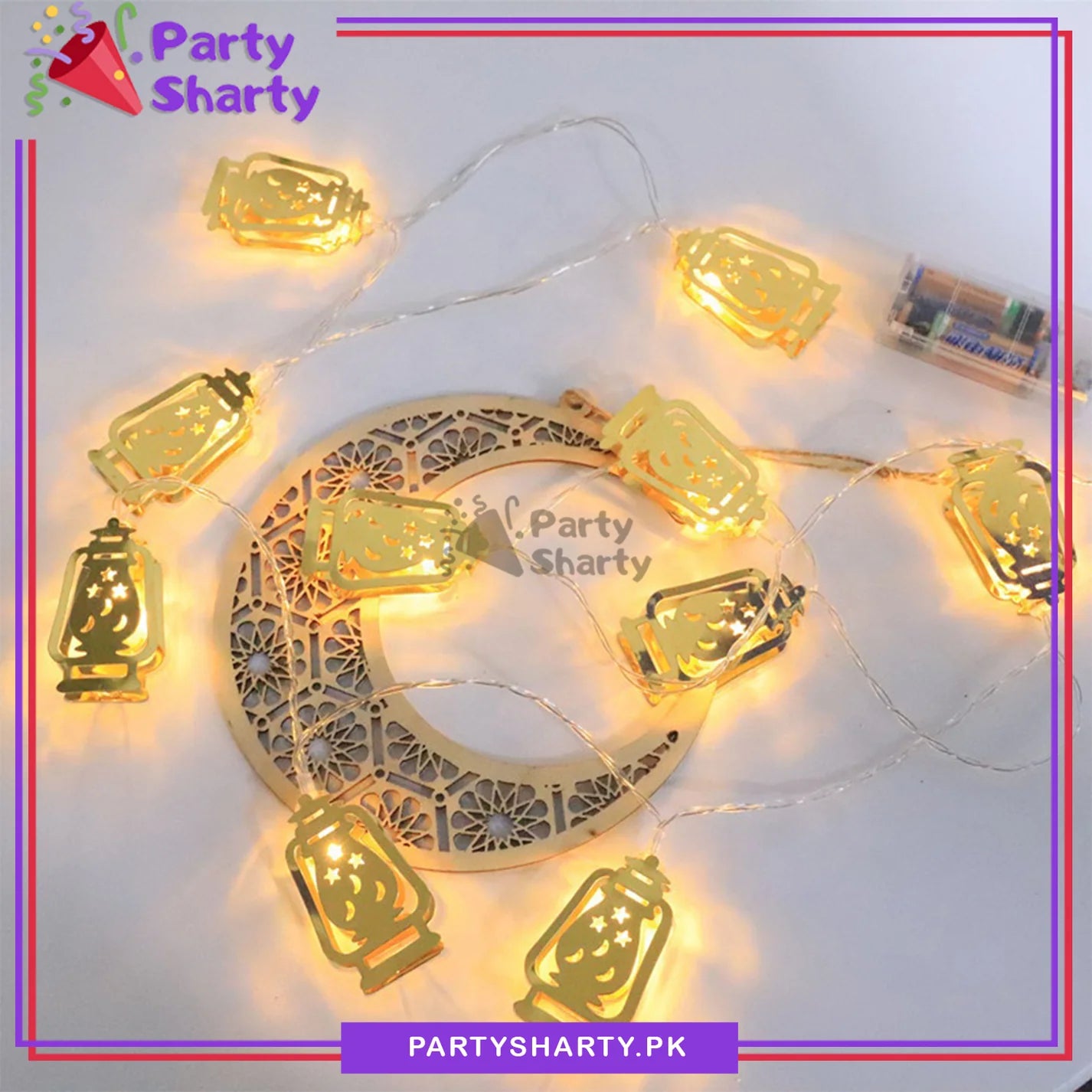 Electric Operated Golden Lamps / Lantern Led Metal String Lights For Ramadan Decoration
