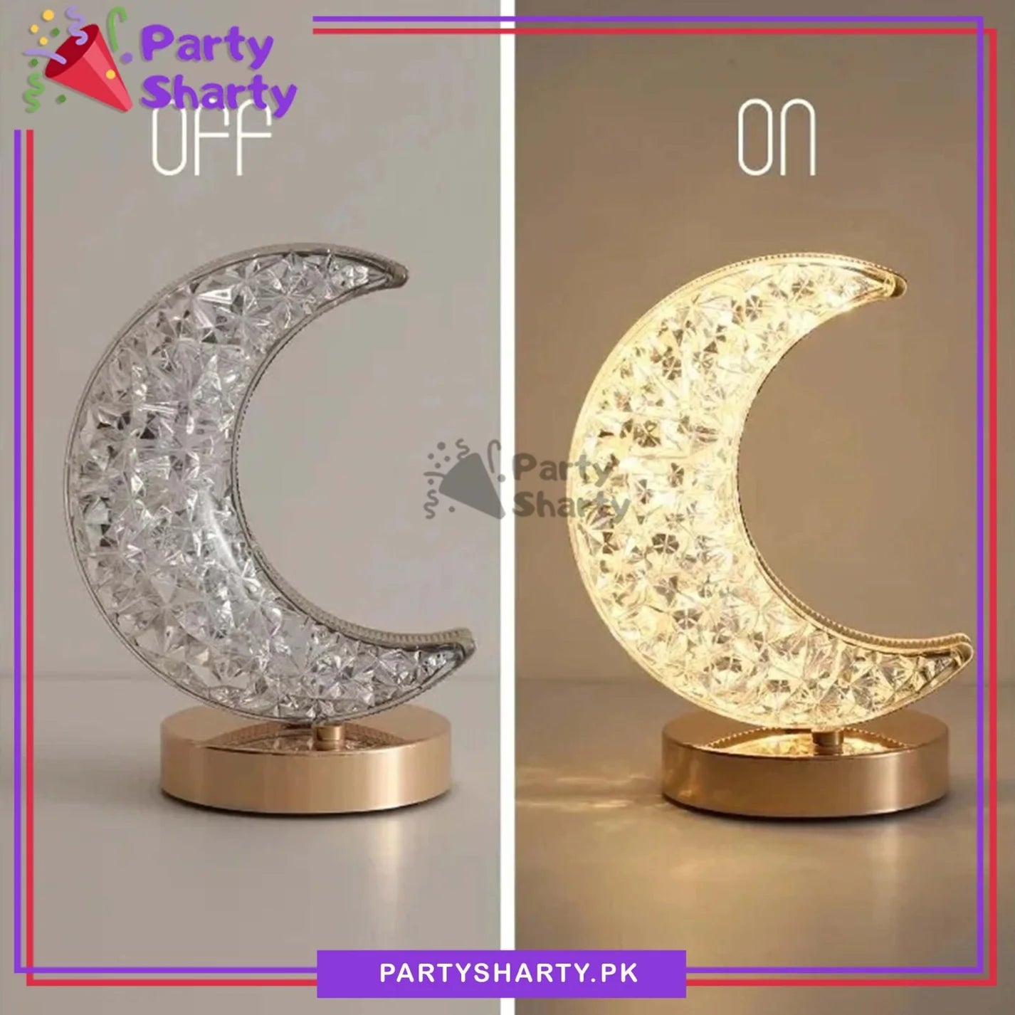 7.5x4 inches Crescent Moon LED Crystal Lamp For Ramadan & Eid Decorations