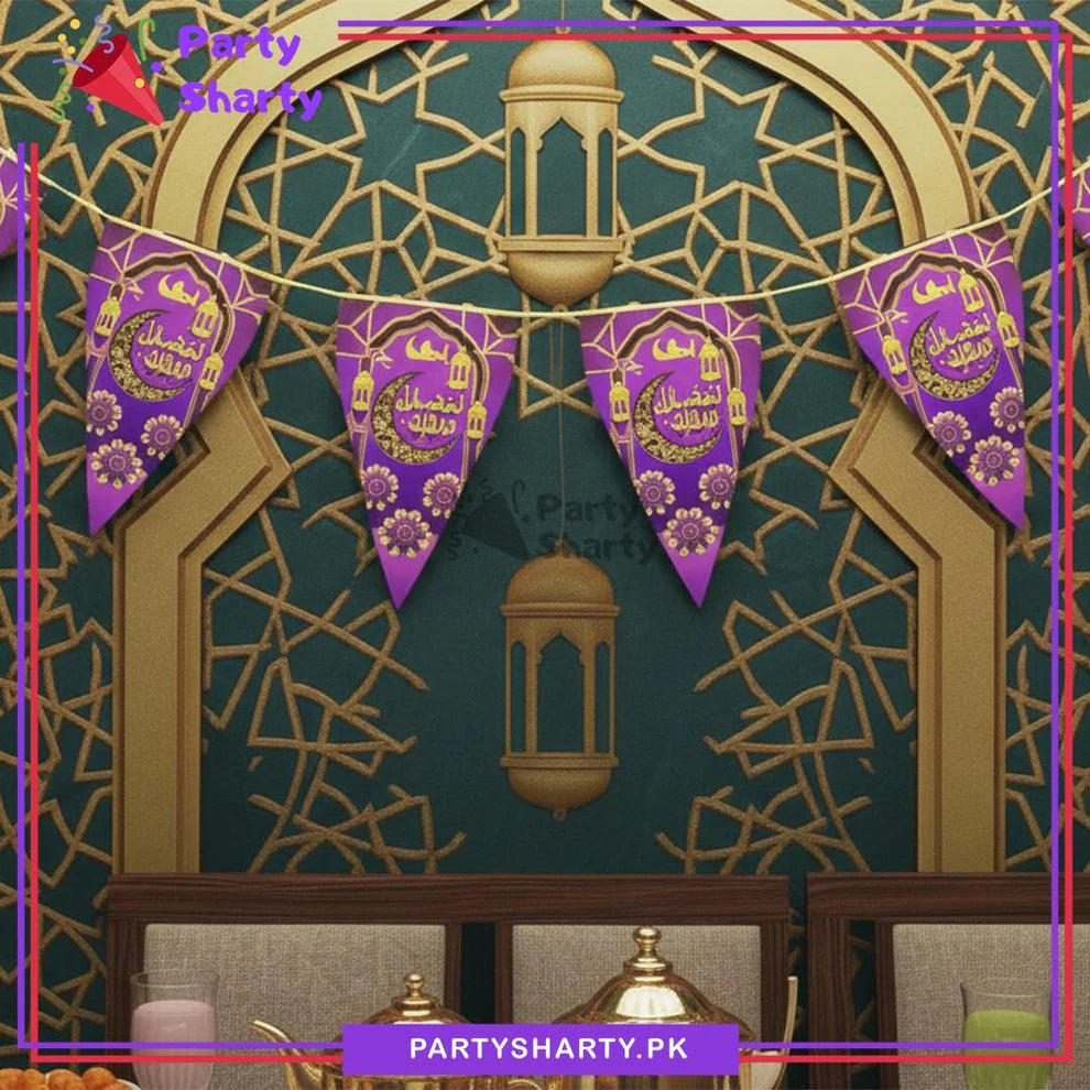 Purple & Golden Ramadan Kareem Party Flags Pack of 10 For Ramadan Decoration