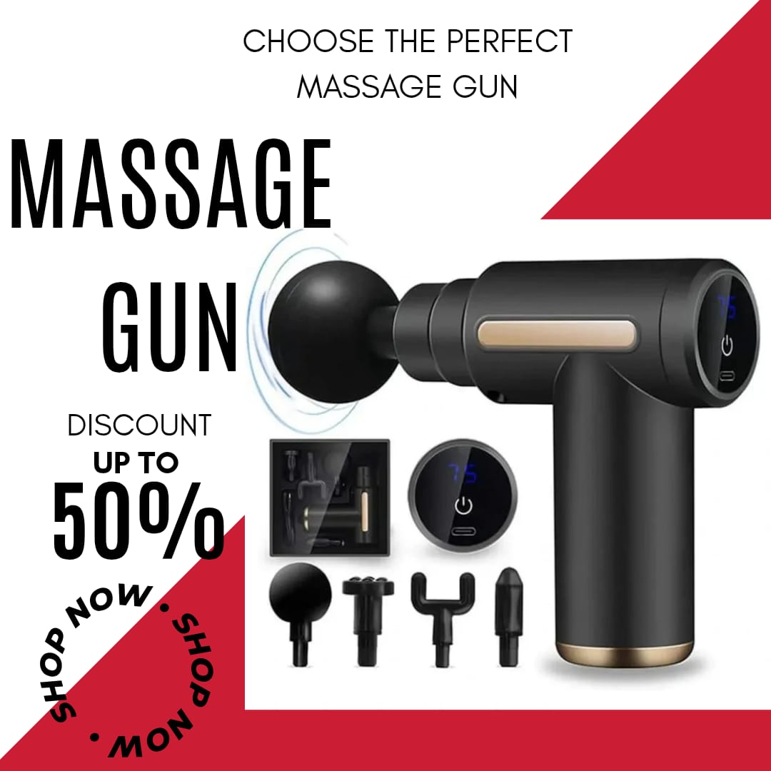 Portable Massage Gun – Deep Tissue Muscle Massager with 4 Heads & 6 Speed Levels | Findsy.pk