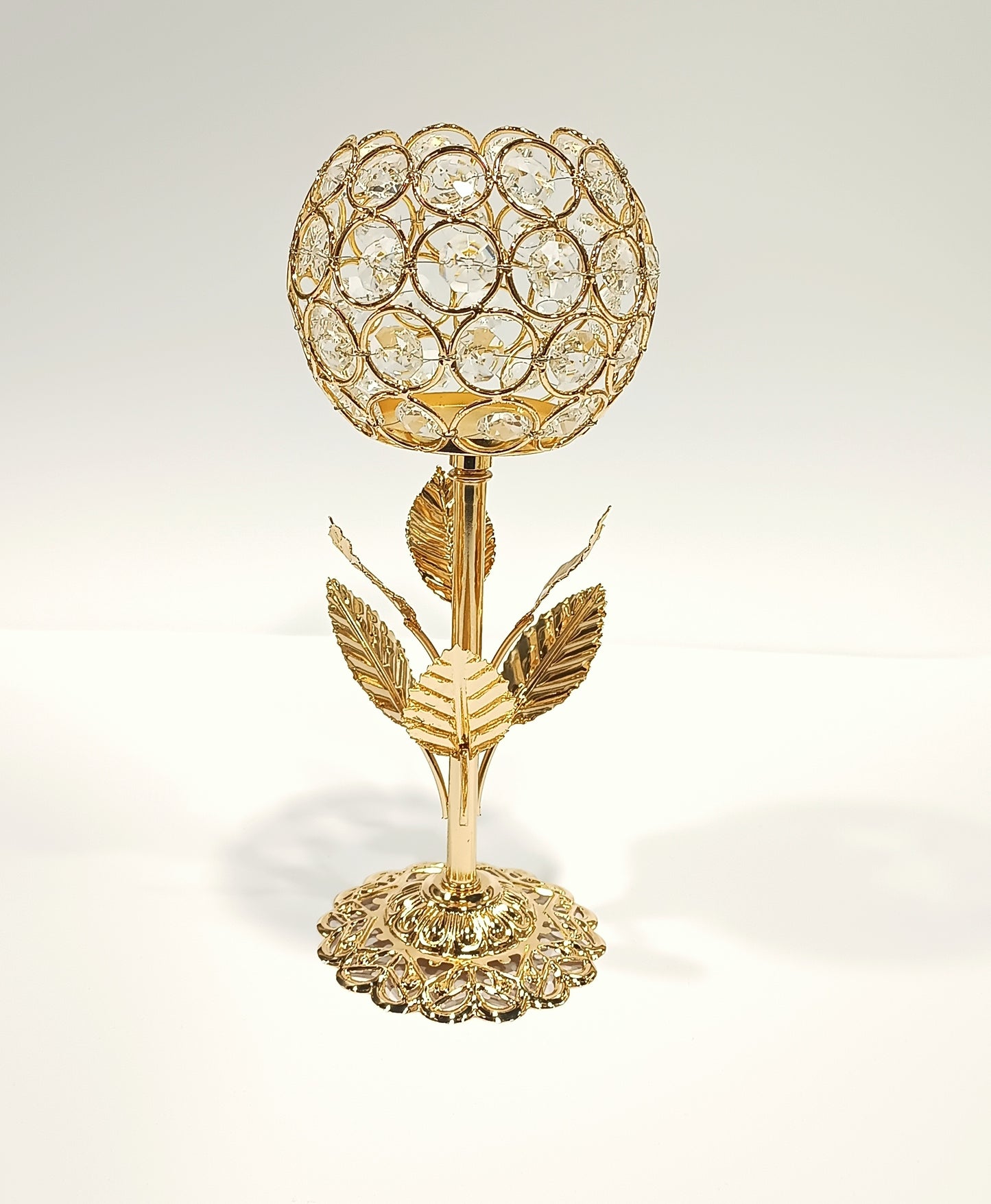 Gold Plated Crystal Candle Holder