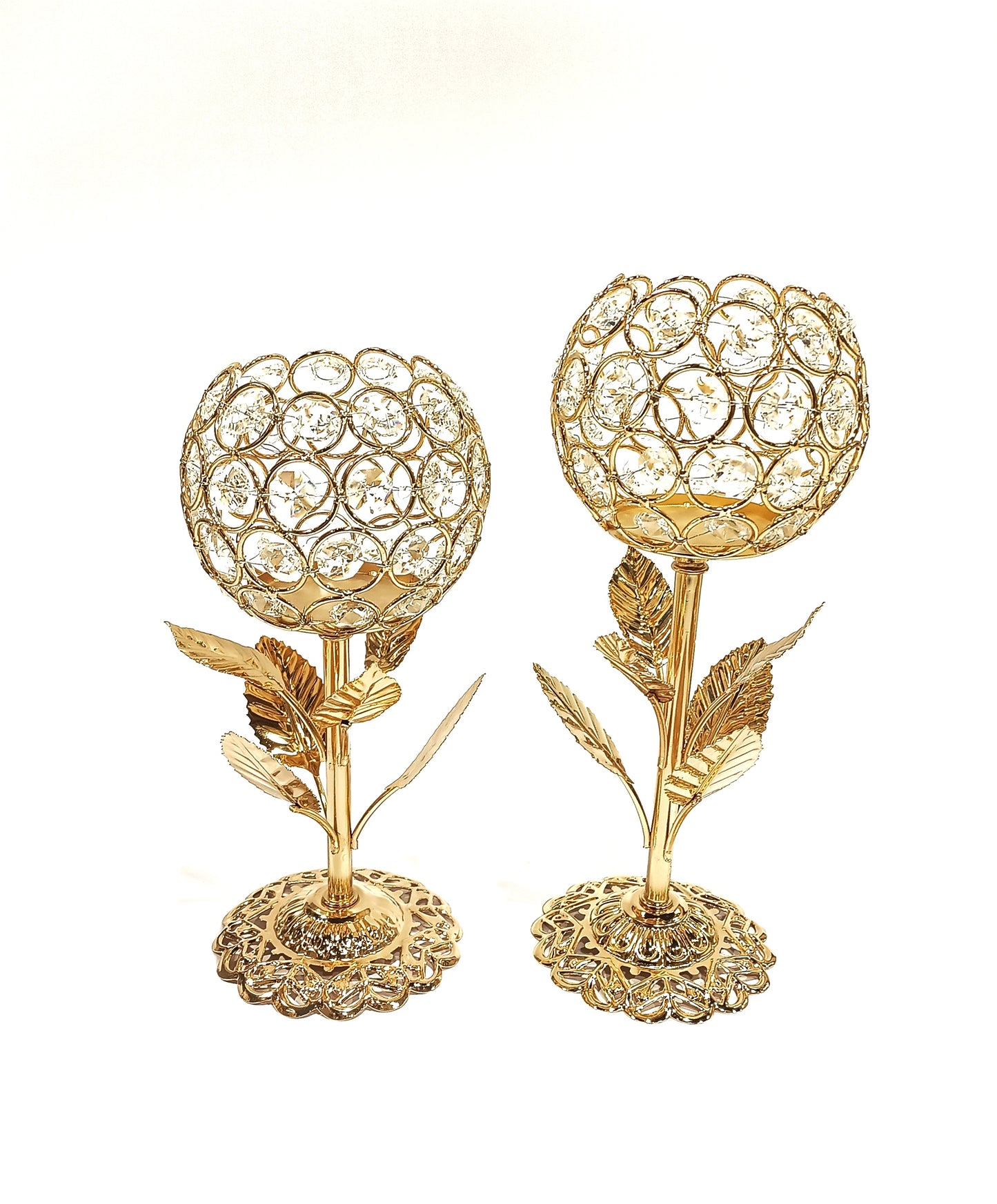 Gold Plated Crystal Candle Holder
