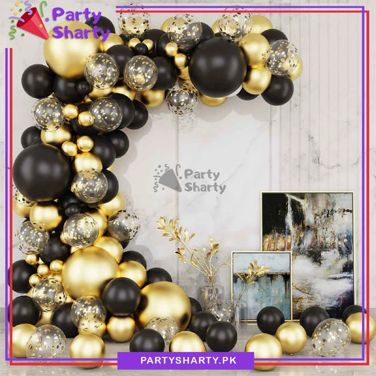 100pcs Black & Metallic Golden Balloon Garland Arch Kit For Party Event Decoration