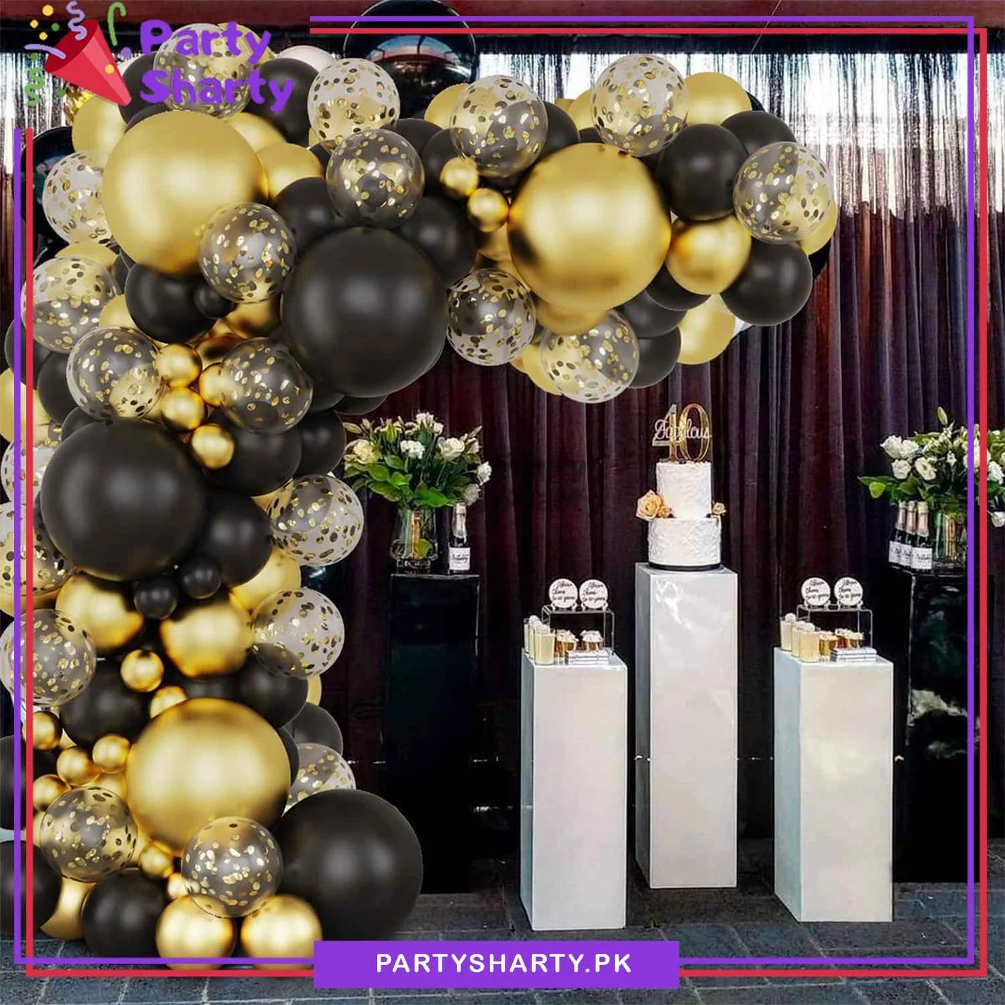 100pcs Black & Metallic Golden Balloon Garland Arch Kit For Party Event Decoration
