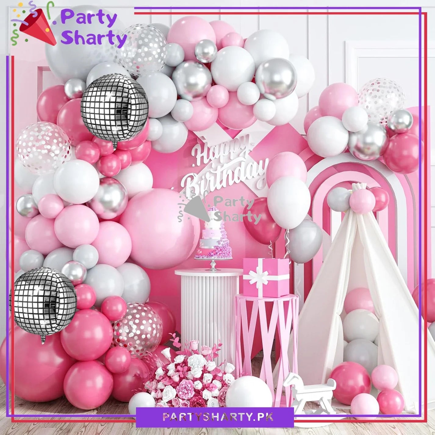 100pcs Baby Pink, Dark Pink, White & Silver Metallic Disco Balloons Garland Theme Set For Butterfly Themed Party Decoration & Celebration