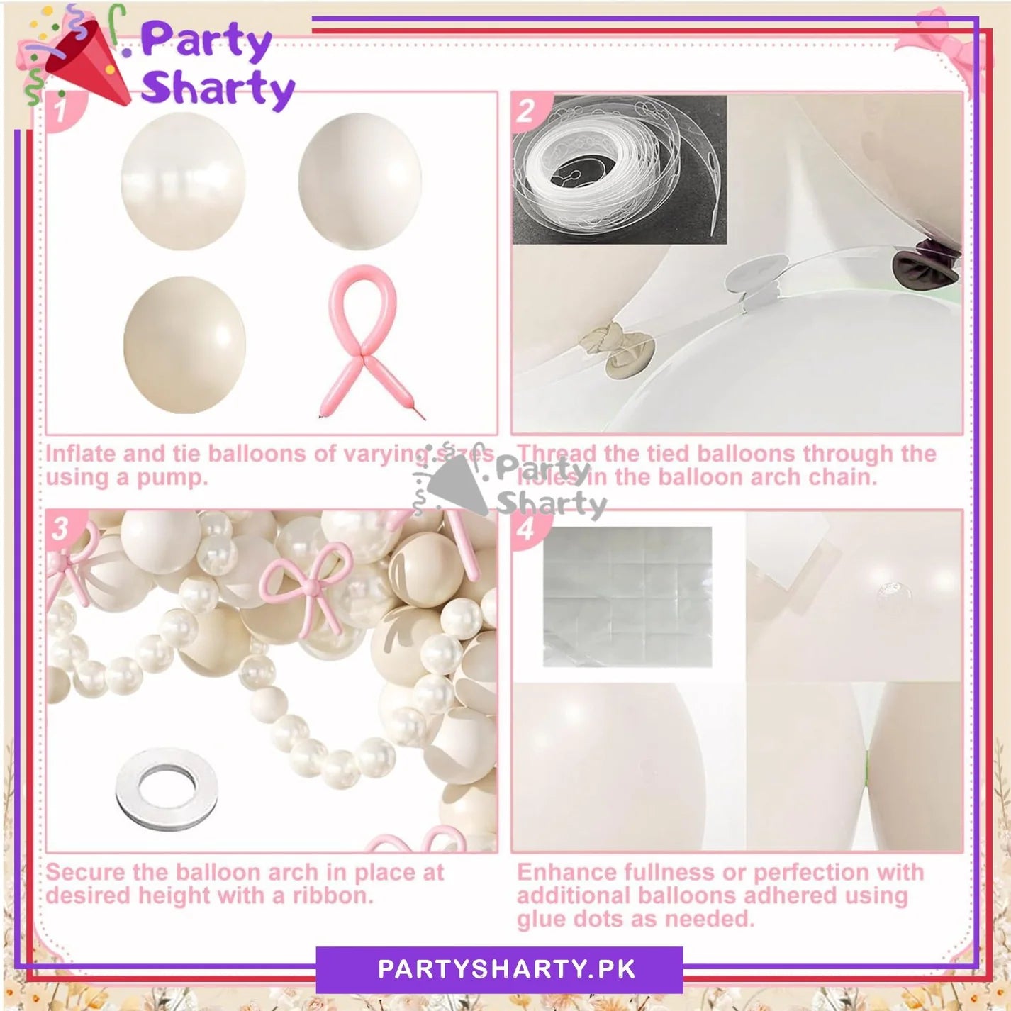 100pcs Pink Bow Long Balloons with Sand White, Pearl White & White Balloons Garland Theme Set For Bow Themed Party Decoration & Celebration