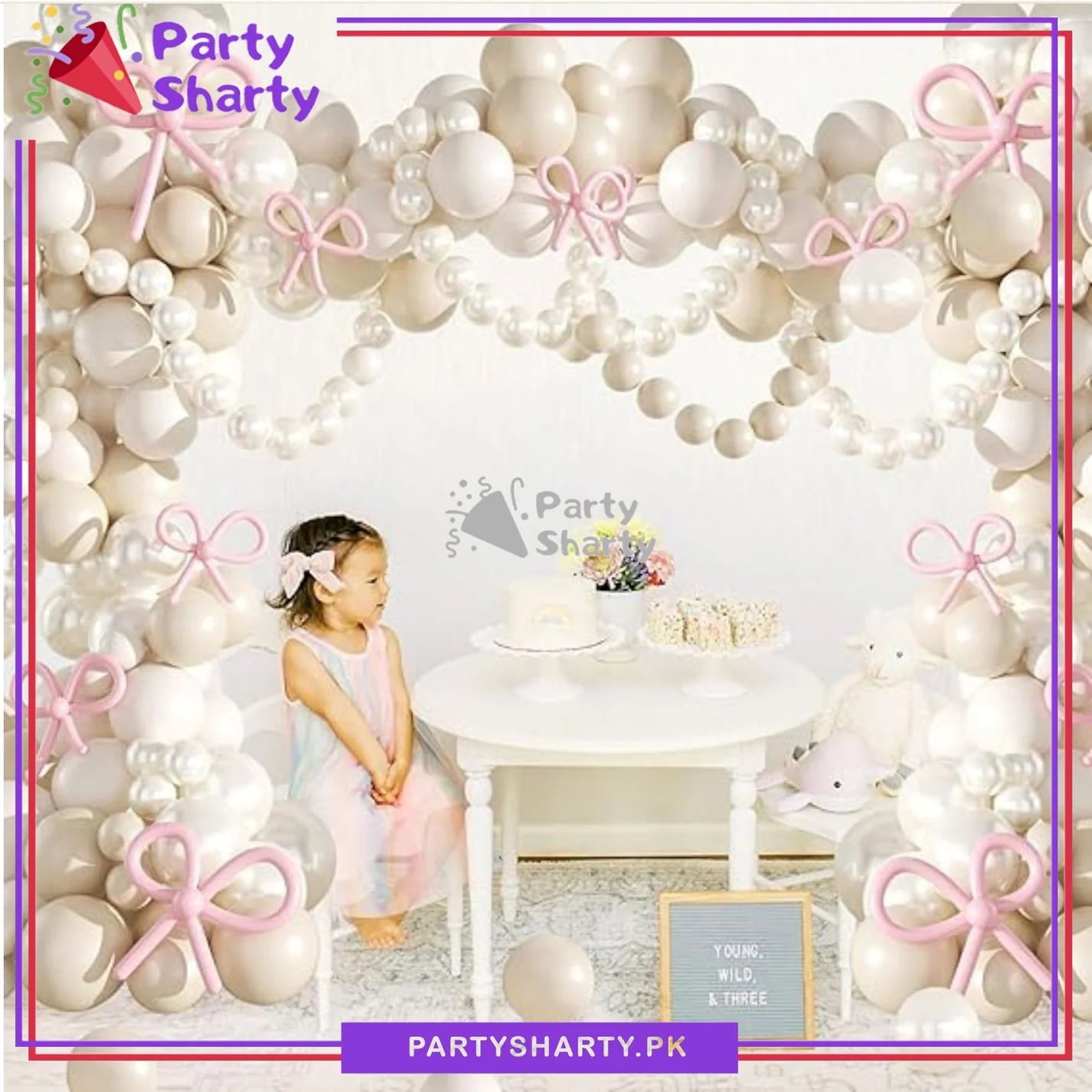 100pcs Pink Bow Long Balloons with Sand White, Pearl White & White Balloons Garland Theme Set For Bow Themed Party Decoration & Celebration