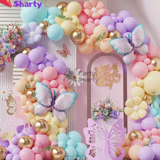111pcs Pastel Multi Butterfly Theme Balloon Garland For Birthday Decoration and Party Celebrations
