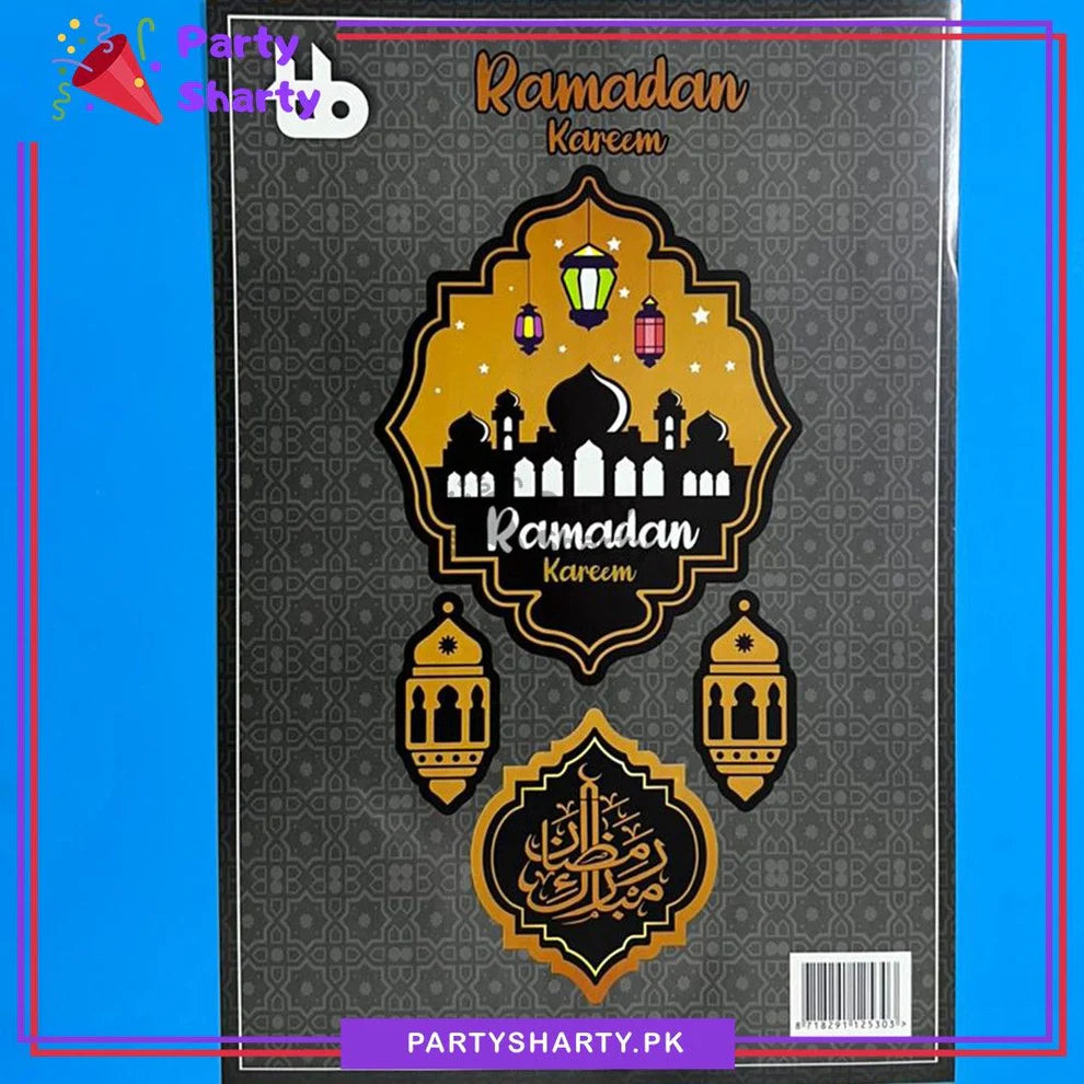 18inches Golden & Black Ramadan Kareem with Lantern Cutout Cardboard Hanging For Ramadan Decoration