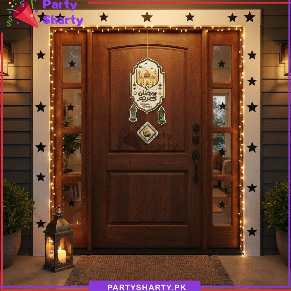 18inches White & Gold Ramadan Kareem with Lantern & Mosque Design Hanging For Ramadan Decoration