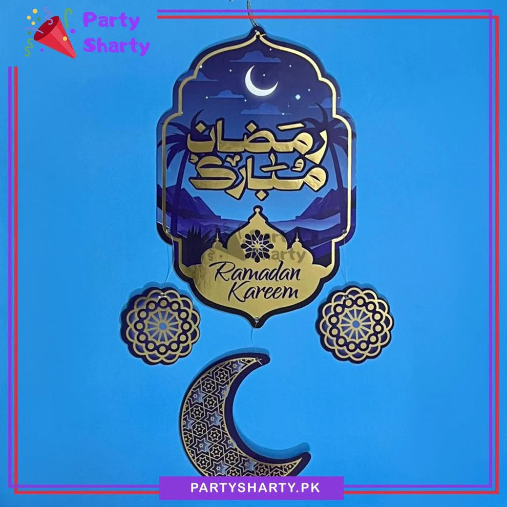 18inches Blue Ramadan Mubarak / Kareem with Crescent Design Cardboard Cutout Hanging For Ramadan Decoration