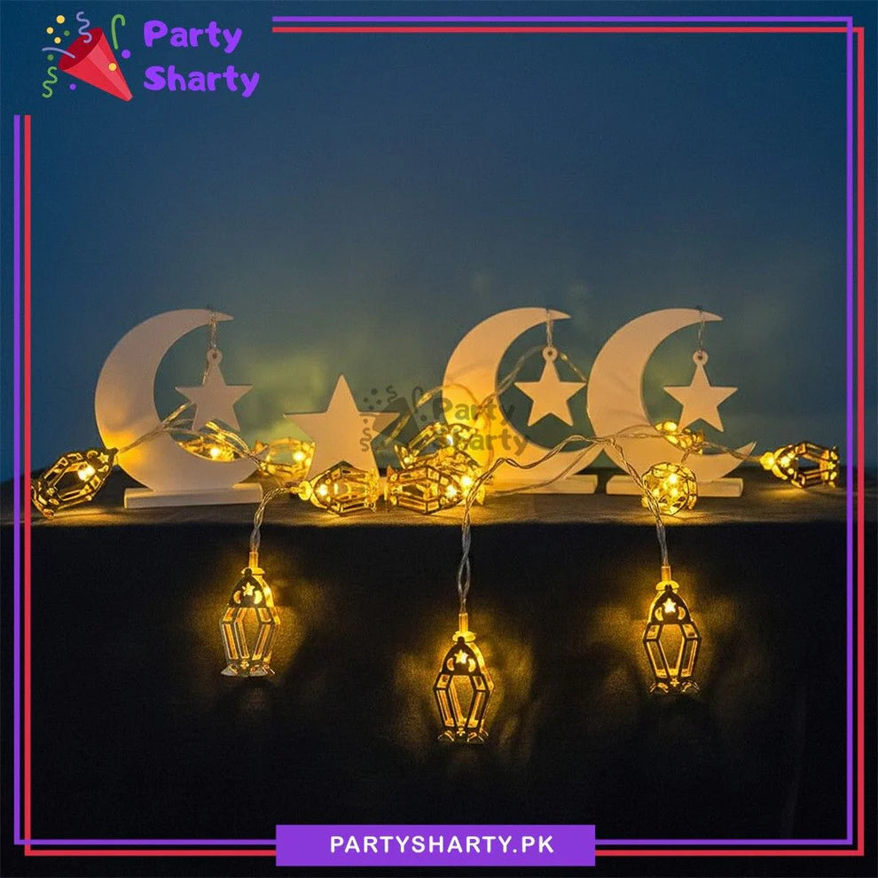 2AA Battery Operated Golden Stylish Lantern Shaped Metal LED String Lights For Ramadan / Eid Festival & Celebration