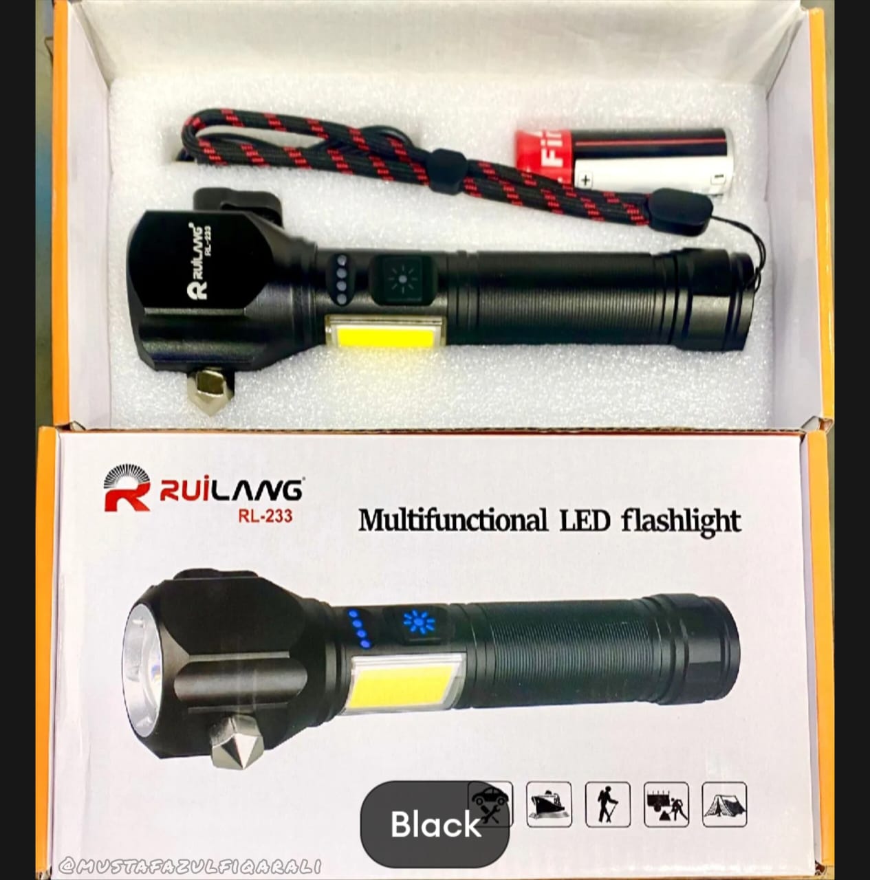 Ruilang RL-233 High Power Multifunctional Rechargeable LED Torch – Exclusive at Findsy.pk G BG B