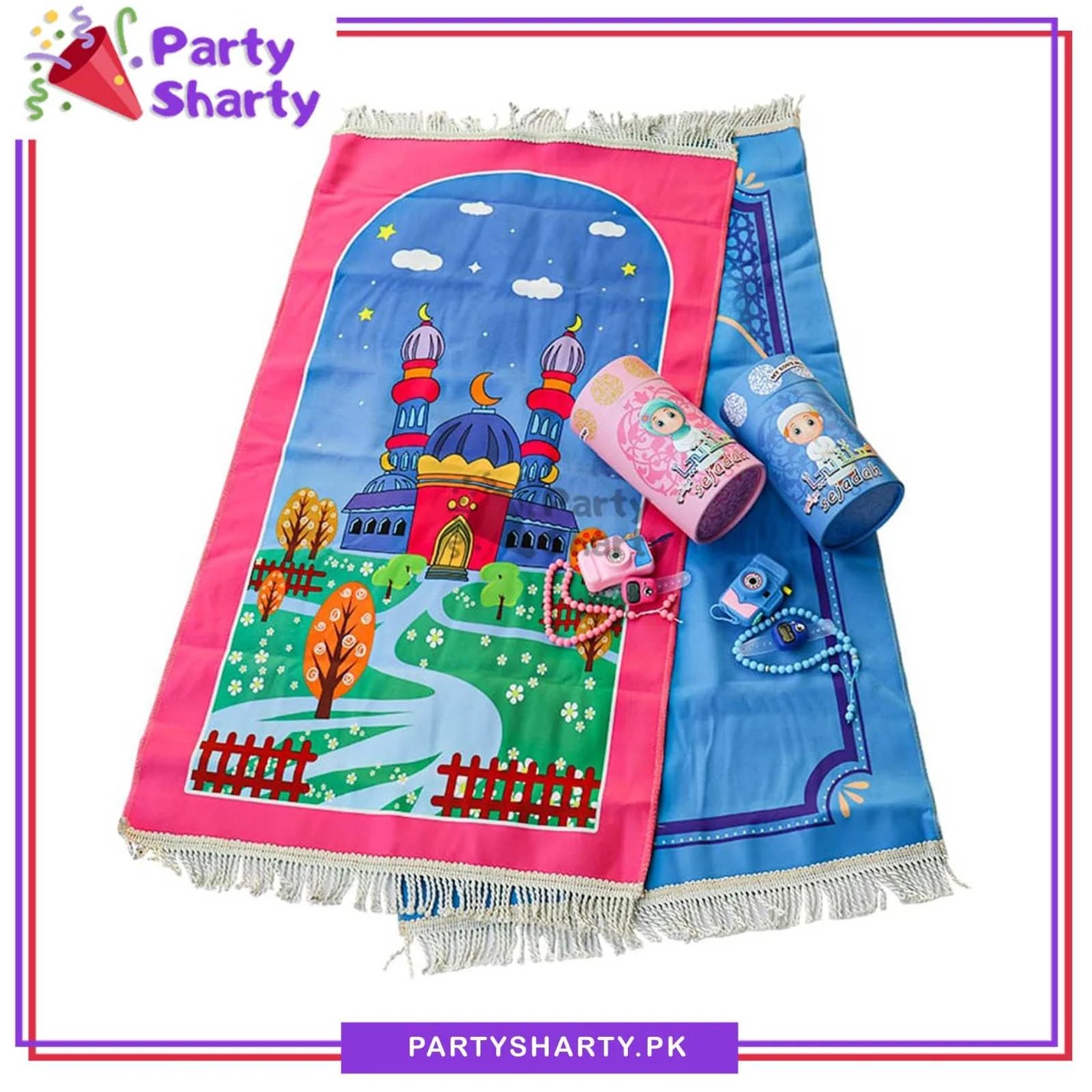 4pcs/Set Premium Kids Prayer Mat Gift Set with Matching Storage Tube & Digital Tasbih For Giveaways