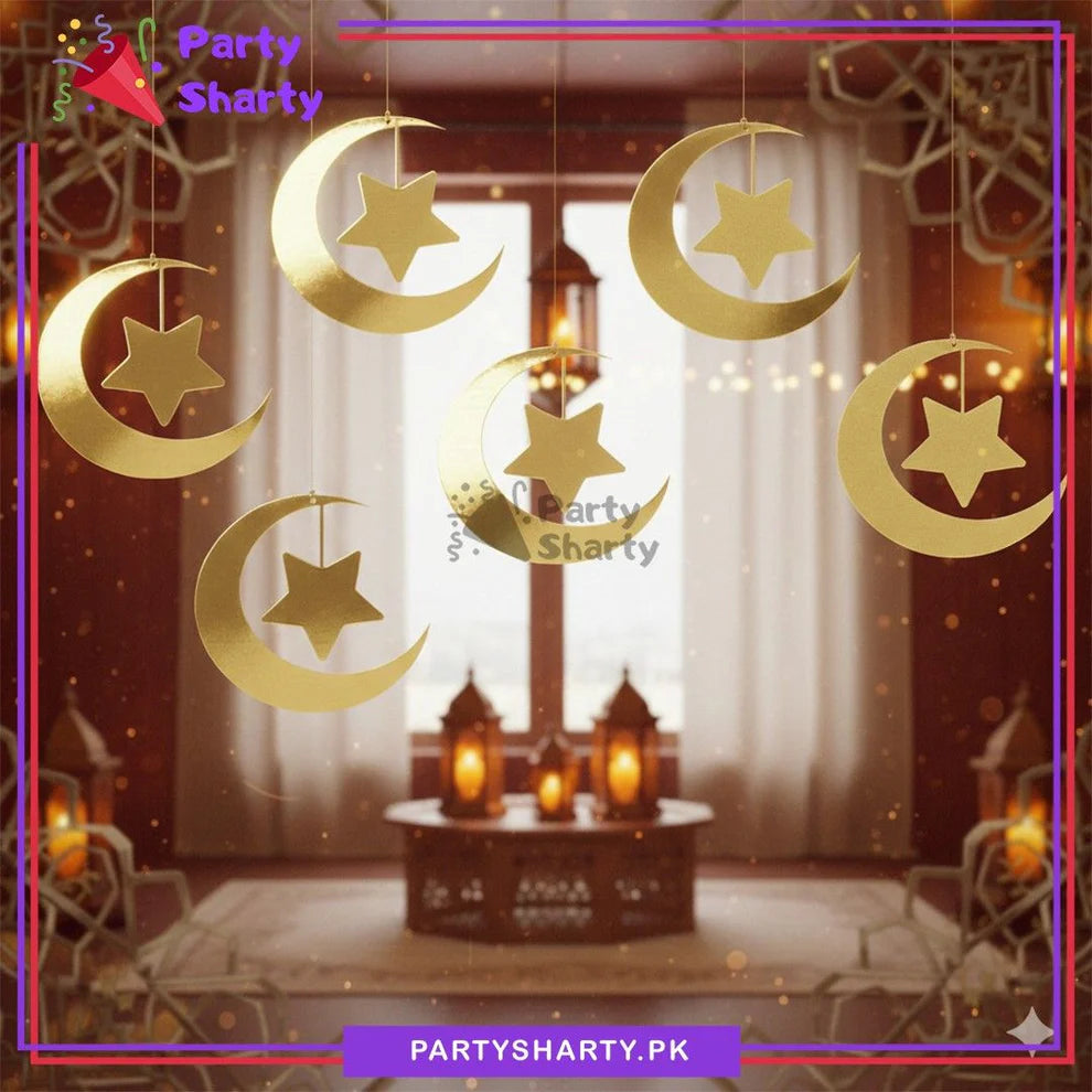 5pcs/Set Moon & Stars Hanging For Ramadan Kareem & Eid Decoration
