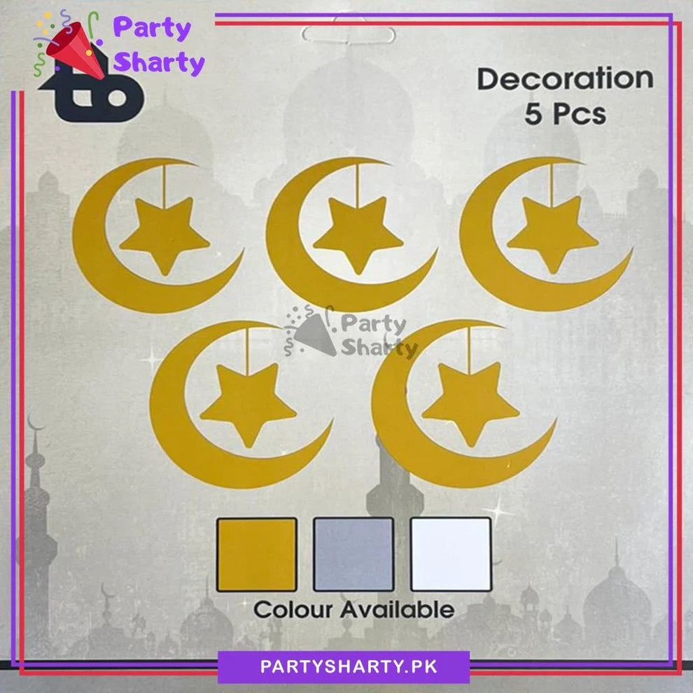 5pcs/Set Moon & Stars Hanging For Ramadan Kareem & Eid Decoration