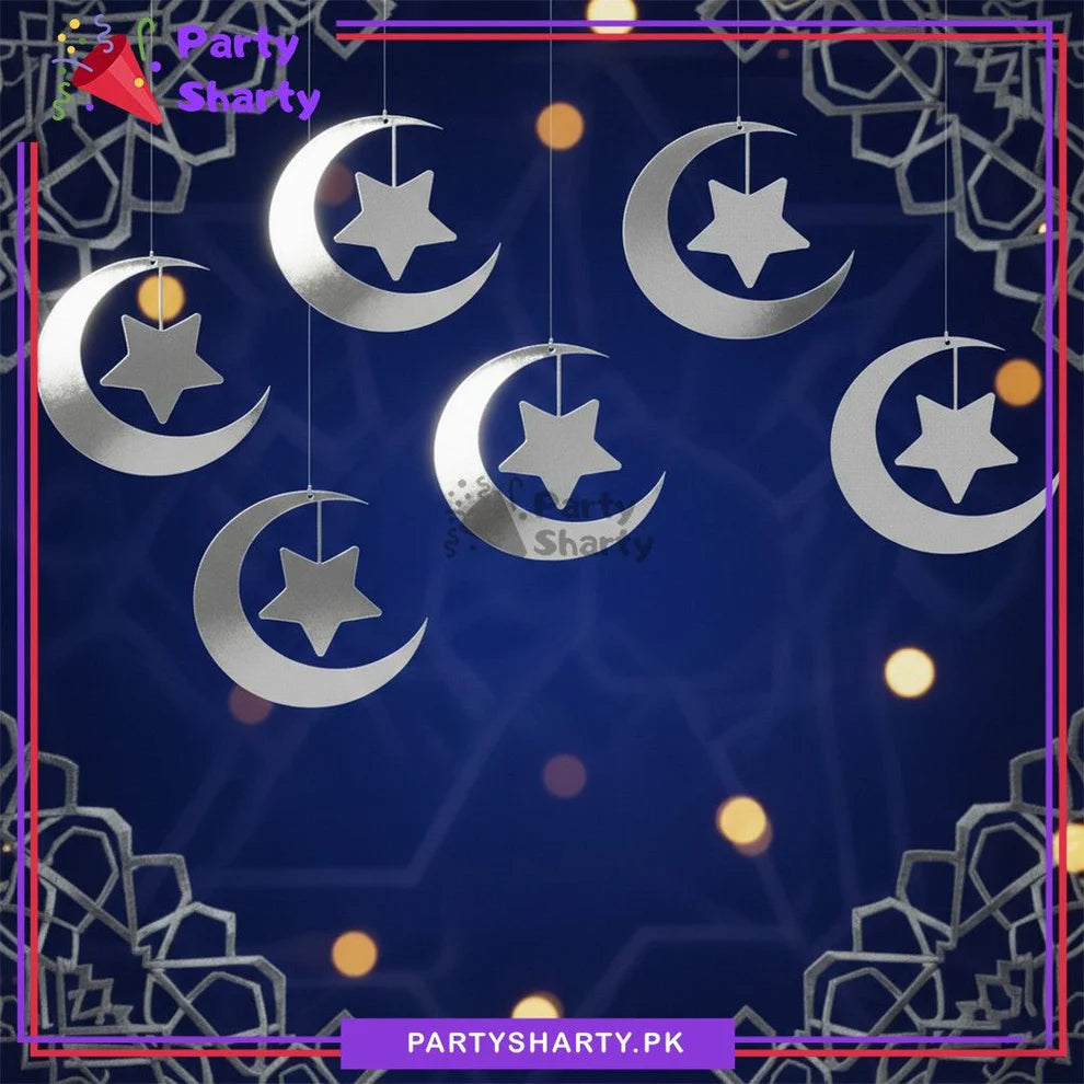 5pcs/Set Moon & Stars Hanging For Ramadan Kareem & Eid Decoration