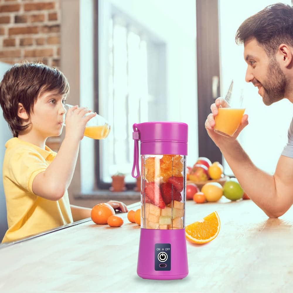 Portable Blender Cup,Electric USB Juicer Blender,Mini Blender Portable Blender For Shakes and Smoothies, Juice,380ml, Six Blades Great for Mixing