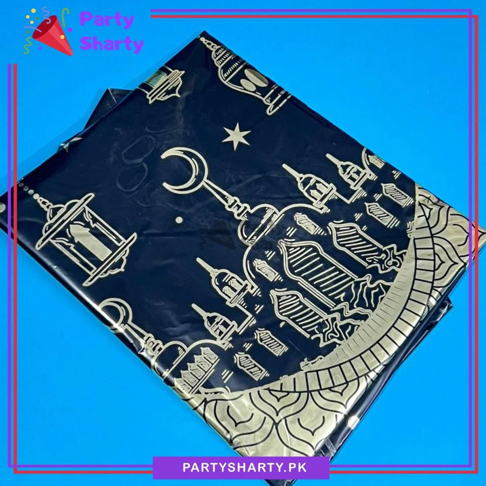 9pcs/set Black Eid Mubarak Crescent Moon Shape Foil with Balloons Set For EID Decoration