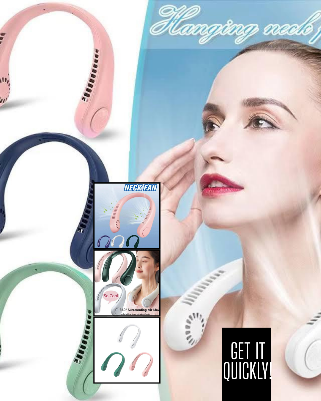 Portable Rechargeable Bladeless Neck Fan – 3 Speed Adjustable Cooling Fan | Findsy.pk