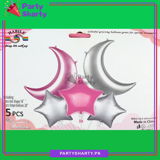 5pcs Crescent with Star Foil Balloons For Birthday Party Decoration and Celebration