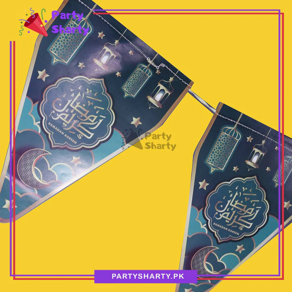 Dark Green Ramadan Kareem Party Flags Pack of 10 For Ramadan Mubarak Theme Decoration