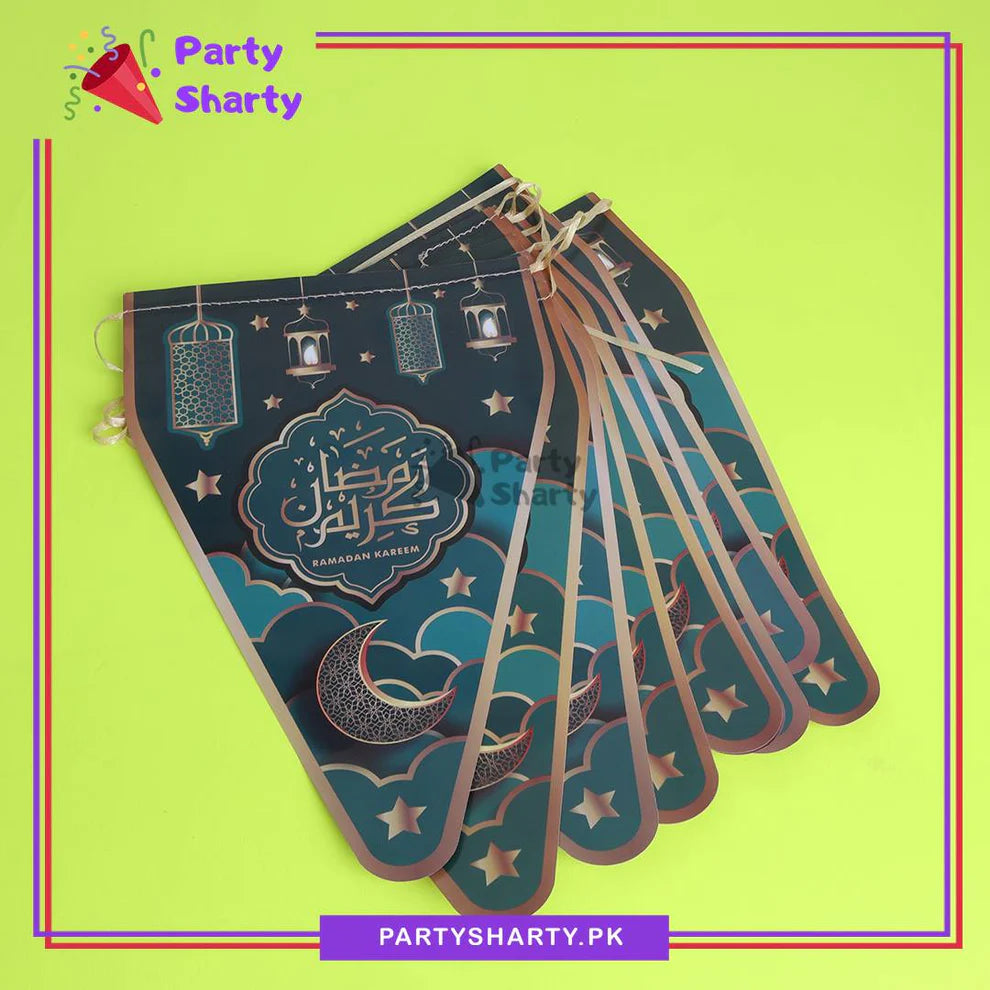 Dark Green Ramadan Kareem Party Flags Pack of 10 For Ramadan Mubarak Theme Decoration