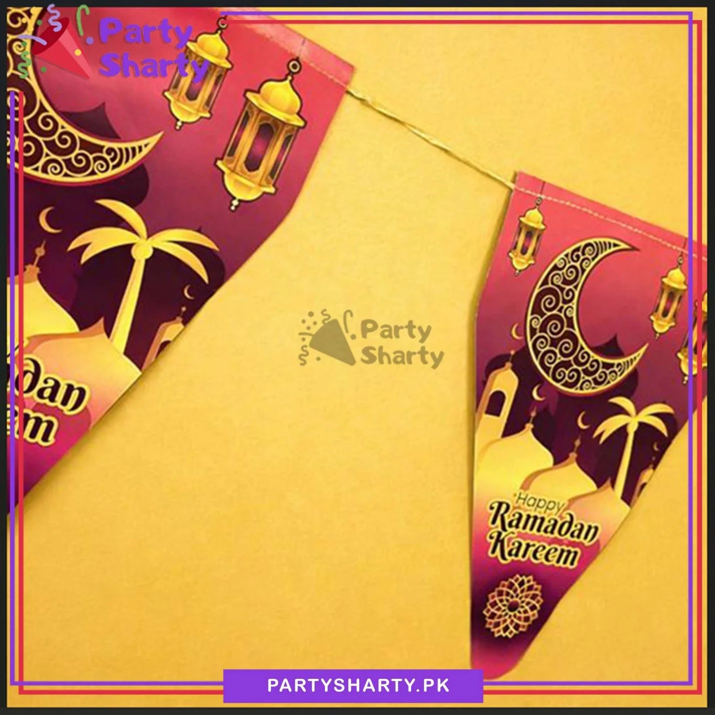Dark Pink Happy Ramadan Kareem Flag Bunting Banner For Ramadan Theme Decoration