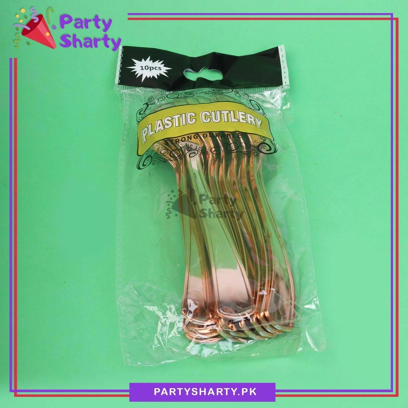Golden Classic Heavy Duty Plastic Goldware 10pcs/Set (Spoon / Fork) For Birthday, Anniversary, Wedding Party Decoration & Celebration