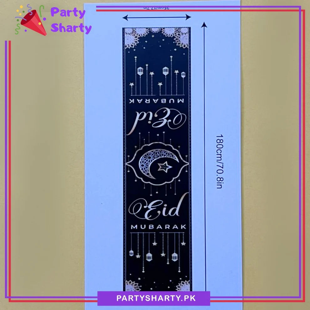 180x35cms Golden & Black Eid Mubarak Table Runner For Eid Decoration & Celebration