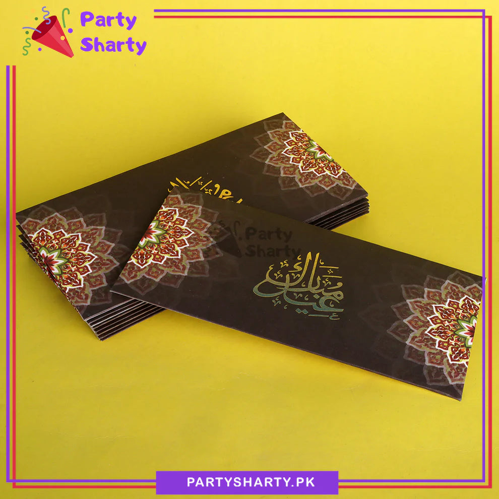 Golden Eid Mubarak Foil Printed Beautiful Eidi Envelopes (Pack 10) For Eid Celebration