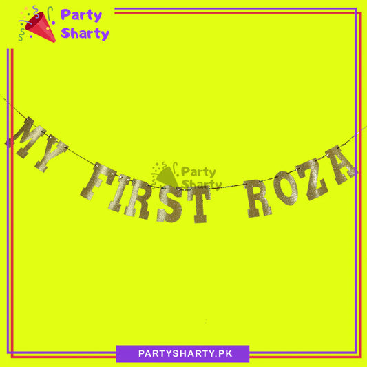 Dull Gold Color My First Roza Letter Glitter Foamic Banner For Roza Khushai Decoration