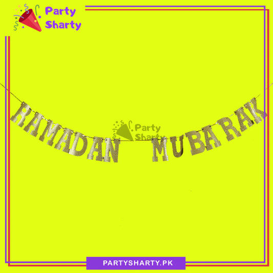 Dull Gold Color Ramadan Mubarak Letter Glitter Foamic Banner For Ramadan Decoration