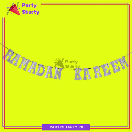 Silver Color Ramadan Kareem Letter Glitter Foamic Banner For Ramadan Decoration