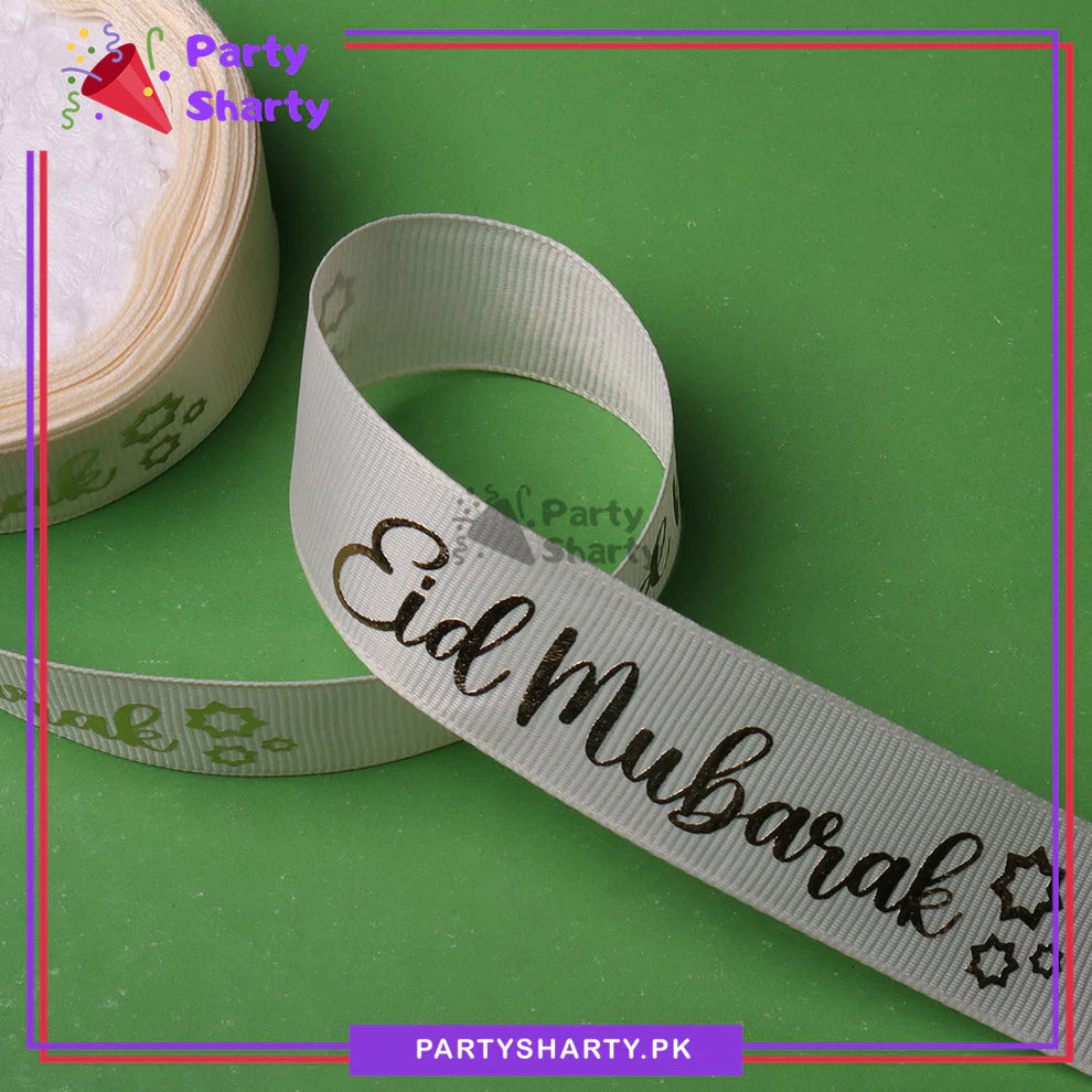 Imported English Eid Mubarak Foil Printed Lining Texture Ribbons For Gifts Wrapping / Decoration