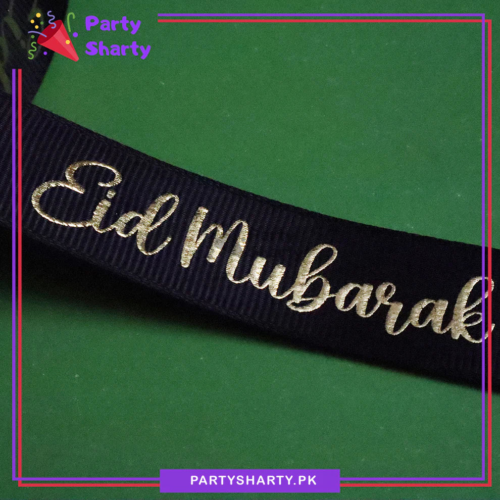 Imported English Eid Mubarak Foil Printed Lining Texture Ribbons For Gifts Wrapping / Decoration