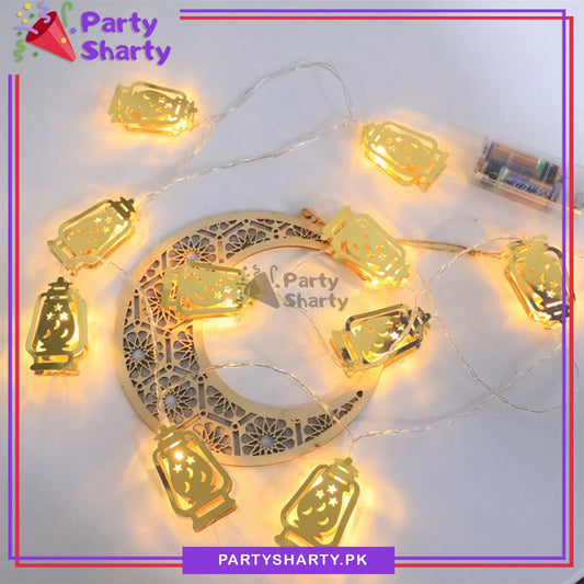 Electric Operated Golden Lamps / Lantern Led Metal String Lights For Ramadan Decoration