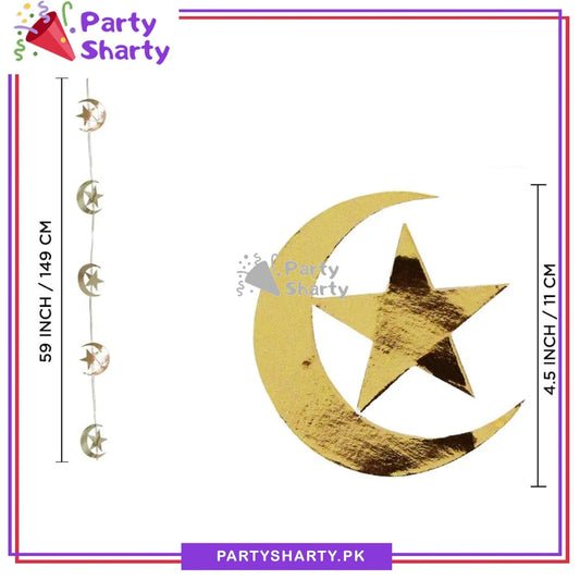 Large Golden Crescent Moon with Star Party Bunting for Ramadan, Iftar Party & Eid Decoration And Celebration