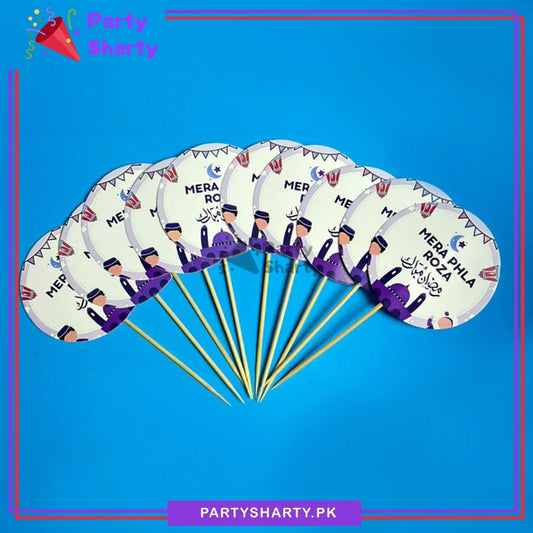 Purple Color MERA PHELA ROZA Theme Cup Cake / Mithai Toppers For Roza Kushai Decoration & Celebration