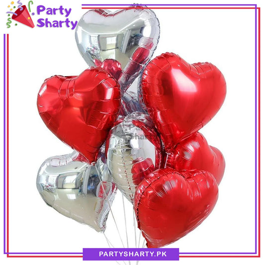 Silver & Red Heart Shaped Foil Balloons For Valentine, Anniversary, Wedding Celebration and Decoration