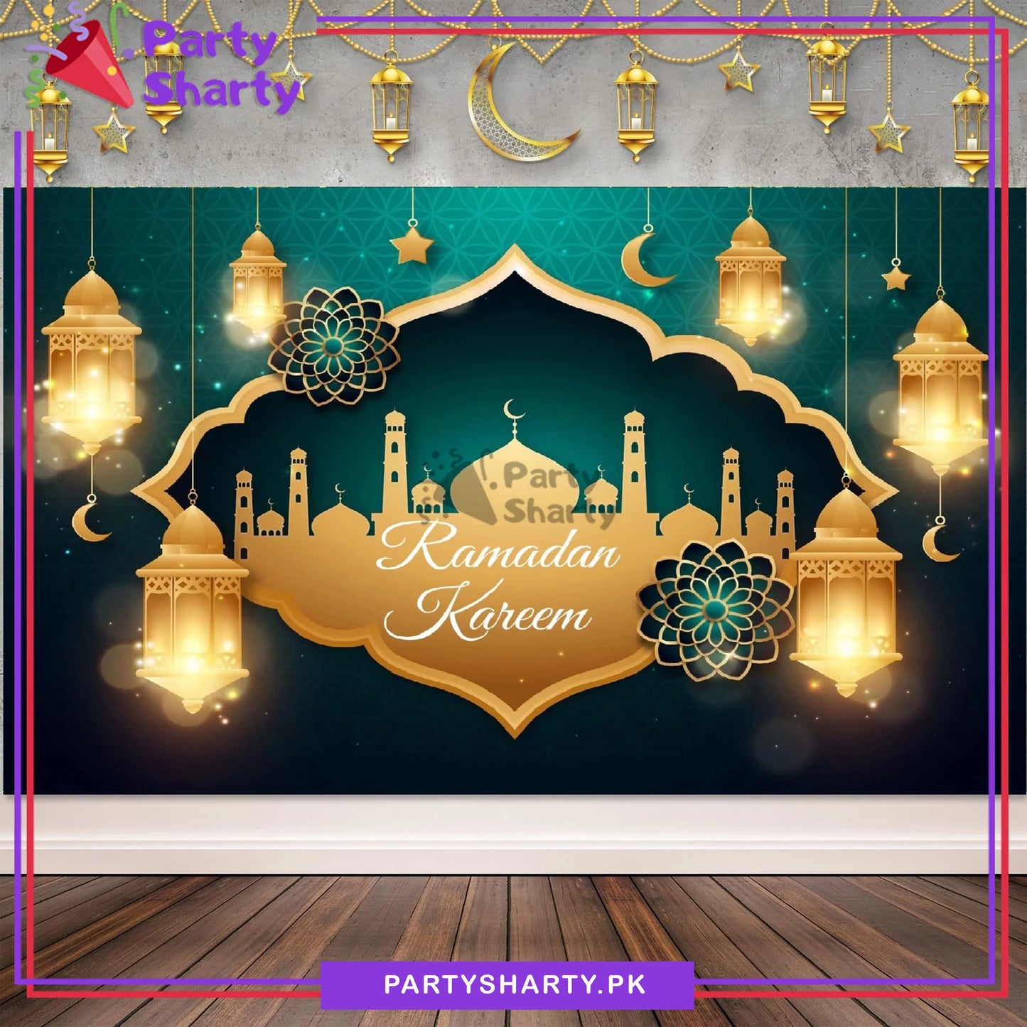 Green & Golden Ramadan Kareem Panaflex backdrop For Ramadan / Iftar Party Decoration and Celebration