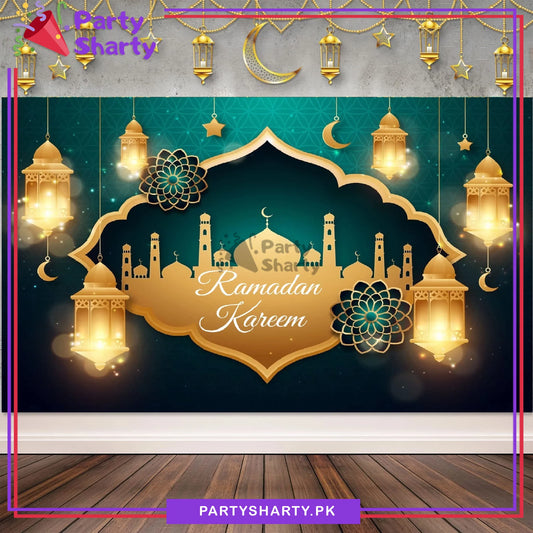 Green & Golden Ramadan Kareem Panaflex backdrop For Ramadan / Iftar Party Decoration and Celebration