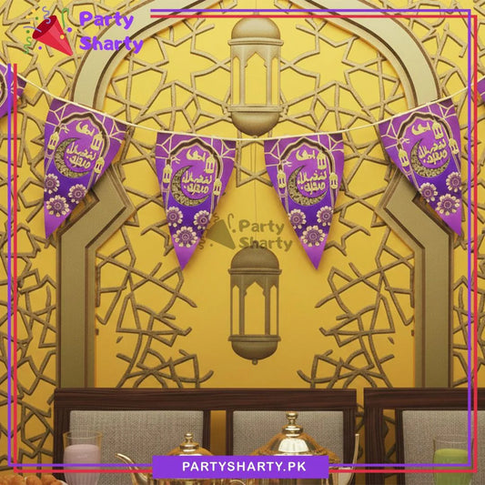 Purple & Golden Ramadan Kareem Party Flags Pack of 10 For Ramadan Decoration