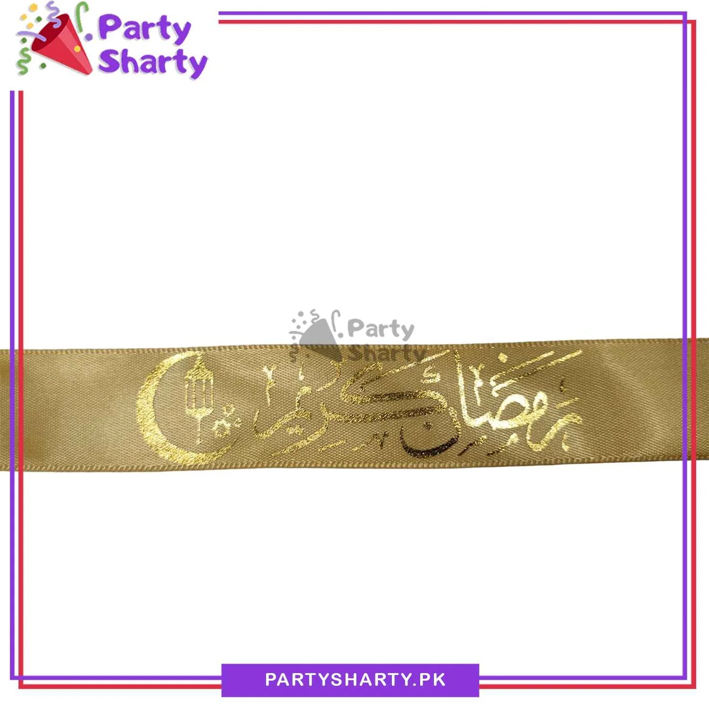 Imported Golden Ramadan Kareem Printed Ribbon Roll For Ramadan Gift Decoration