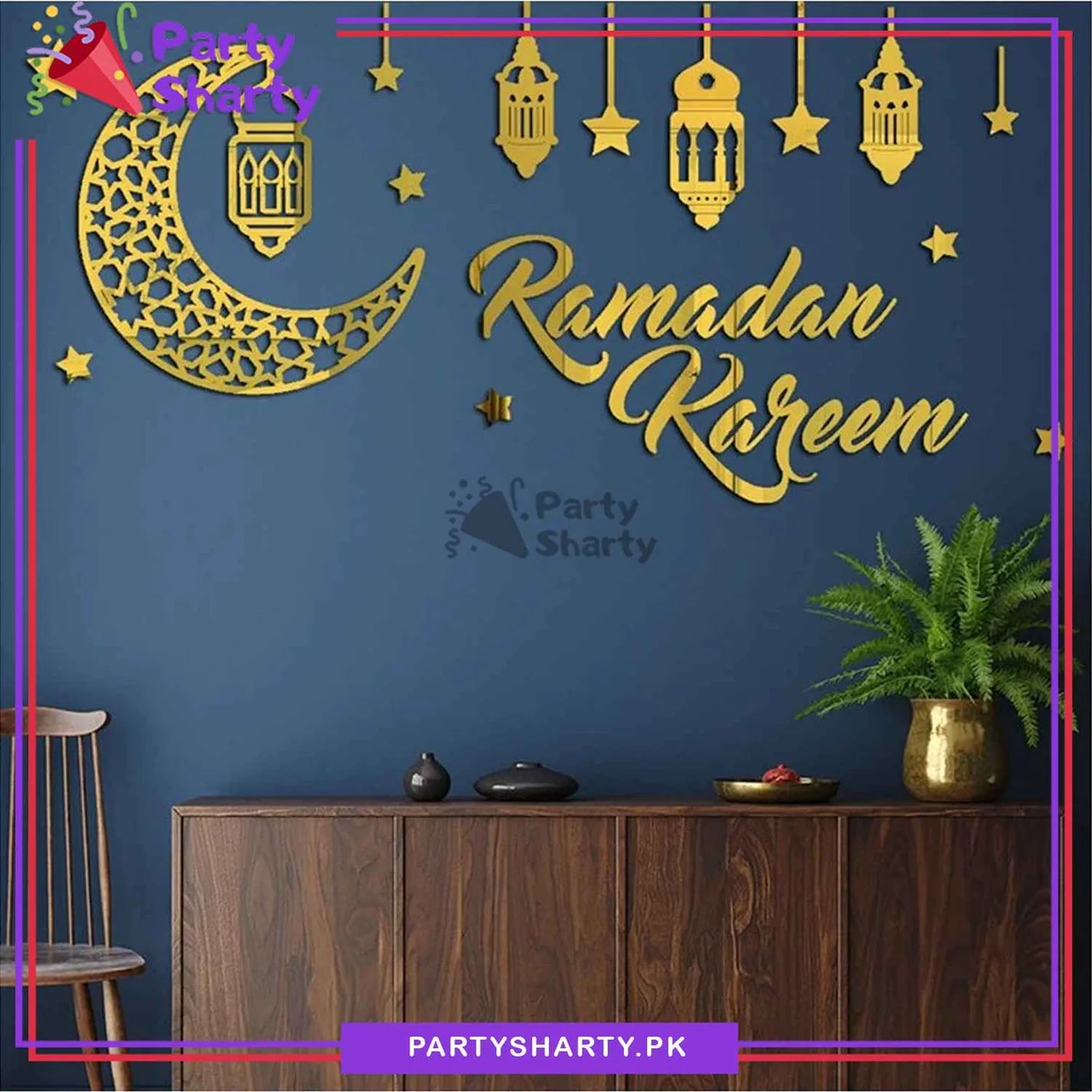 Ramadan Kareem Wall Vinyl Stickers, Hollow Moon Star Lantern Wall Sticker For Ramadan Kareem Wall Decoration